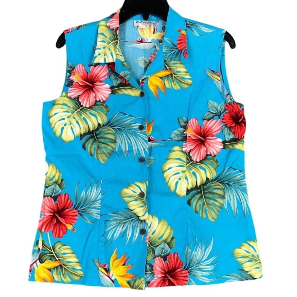 Vintage 90s Bishop St Made Hawaii‎ Hawaiian Shirt Womens M Camp Beachy